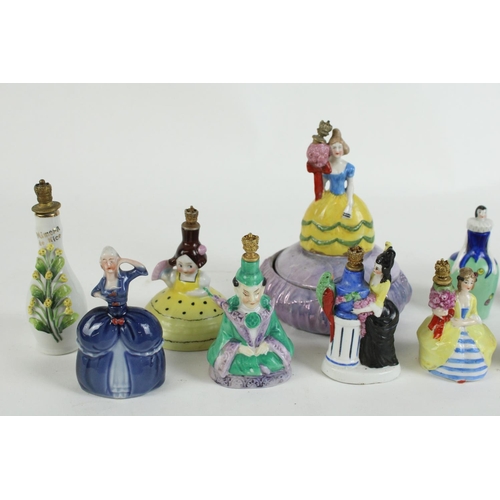 305 - Withdrawn - Collection of early C20th German porcelain figural scent bottles with crown stoppers, on... 