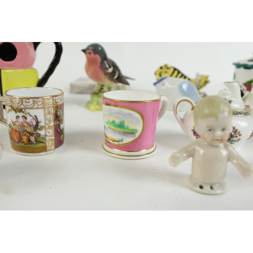 307 - Collection of small and miniature ceramics incl. Royal Worcester blush ivory cup, Wemyss jam pot and... 