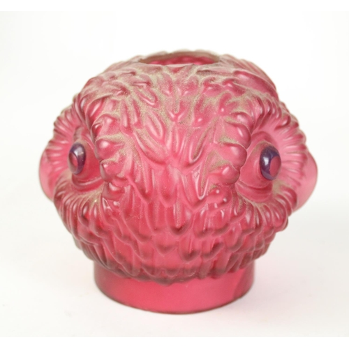 309 - C19th cranberry glass Owl head lampshade from a fairy lamp, vaseline glass vase with pink frill rim,... 