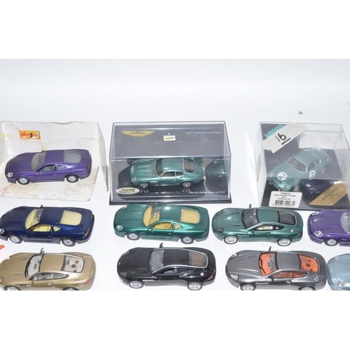 392 - Collection of mostly Aston Martin diecast model cars in 1/43 and 1/76 scales by Minichamps, Vitesse,... 