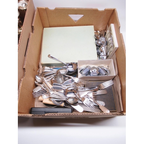 365 - Collection of silver plate, EPNS and Nickel plated cutlery and other items, with boxed cutlery sets ... 