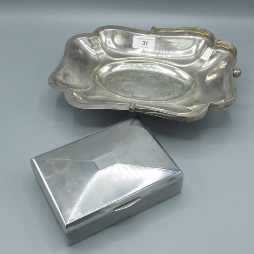31 - 1930s State Express cigarettes chrome plate cigarette box containing hard stone necklace, simulated ... 