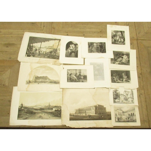 332 - Large collection of mostly C19th and later unframed monochrome prints incl. studies after Rembrandt,... 