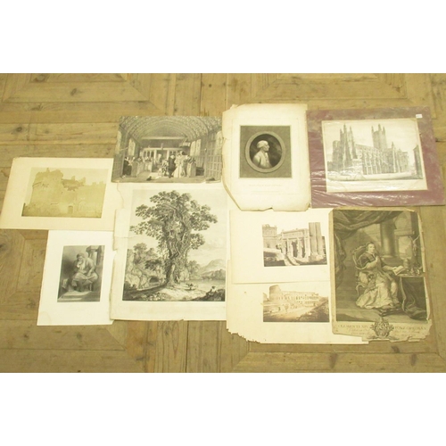 332 - Large collection of mostly C19th and later unframed monochrome prints incl. studies after Rembrandt,... 