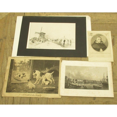 332 - Large collection of mostly C19th and later unframed monochrome prints incl. studies after Rembrandt,... 