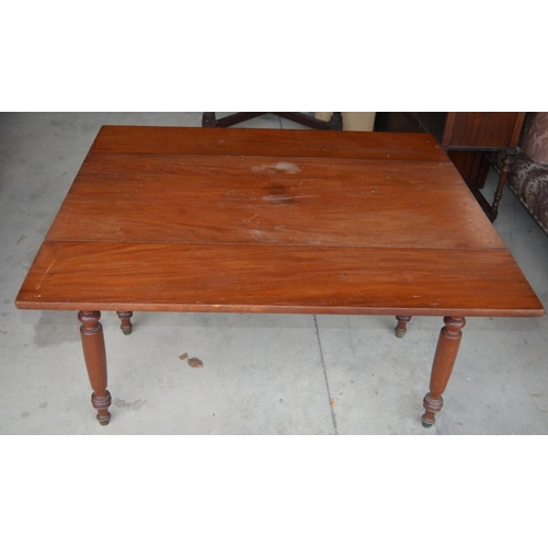 226 - Victorian mahogany Pembroke table, two fall leaves and end drawer on turned supports, W110cm D143cm ... 