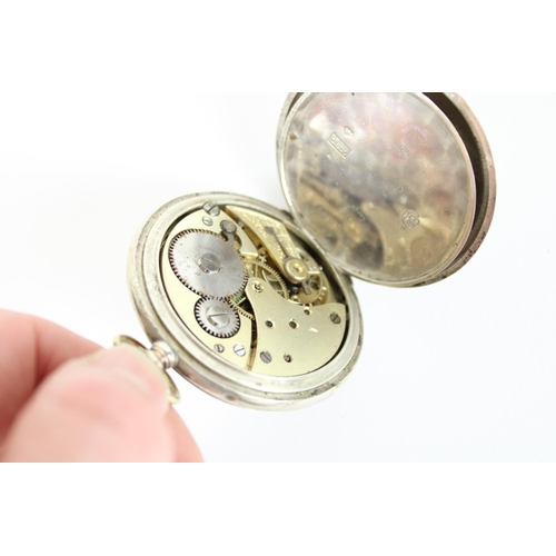 63 - Continental German silver full hunter keyless pocket watch, white enamel dial, case back stamped .80... 