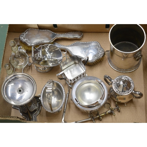 117 - C19th and later silver plated and glass ware  including cruet sets (4), knife rests, wine bottle coa... 