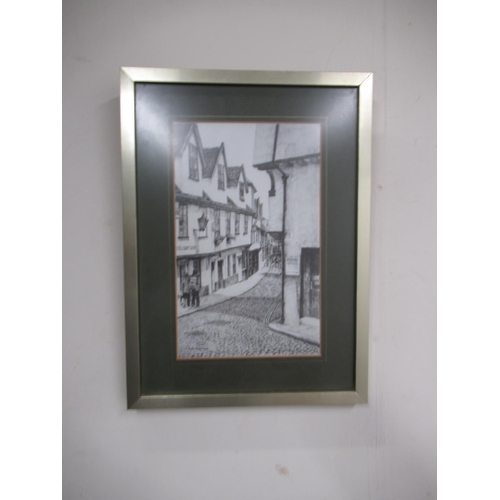 351 - Chris Hutchins (British C20th): Elm Hill Norwich, monochrome print, signed, a Frank L Emanuel print ... 