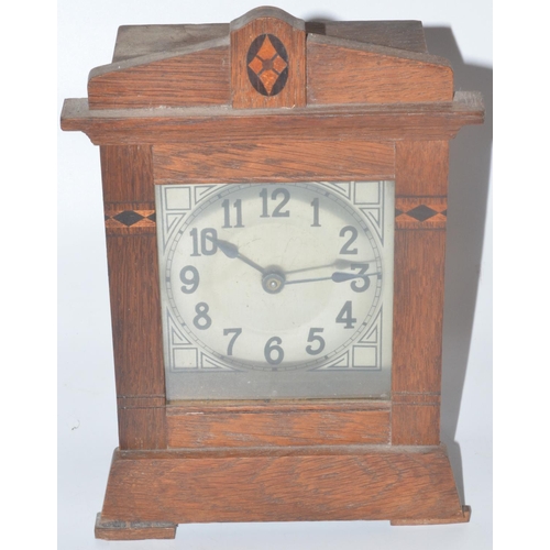 203 - Victorian polished black slate and marble mantle clock H23.5cm, Victorian walnut and ebonised mantel... 