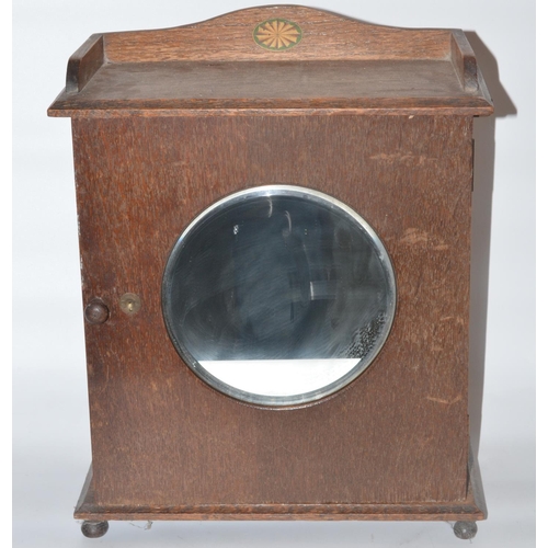 215 - Geo.Phone Inductor type speaker in Art Deco walnut case, an oak cabinet with mirror panel door (2)