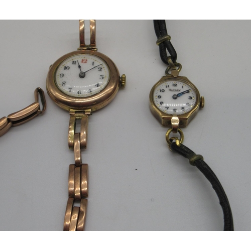 188 - Ladies 9ct gold hallmarked Rotary wristwatch, octagonal case with Arabic dial on leather strap, anot... 