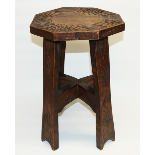 144 - Early C20th Japanese carved wood stand/lamp table with octagonal top in the manner of those retailed... 