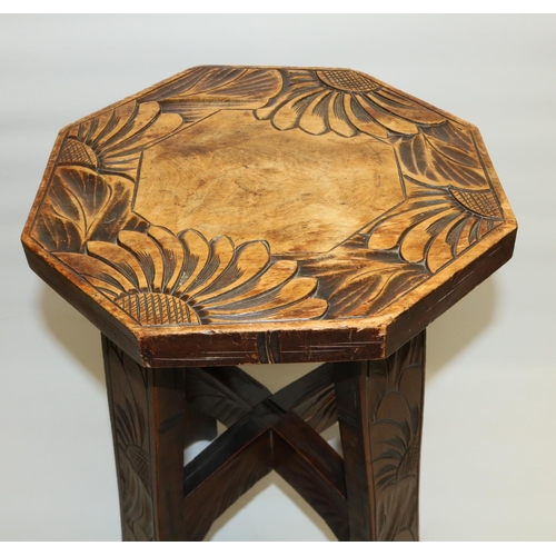 144 - Early C20th Japanese carved wood stand/lamp table with octagonal top in the manner of those retailed... 