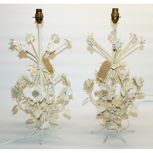 119 - Pair of modern floral tole table lamps, H55cm (2)