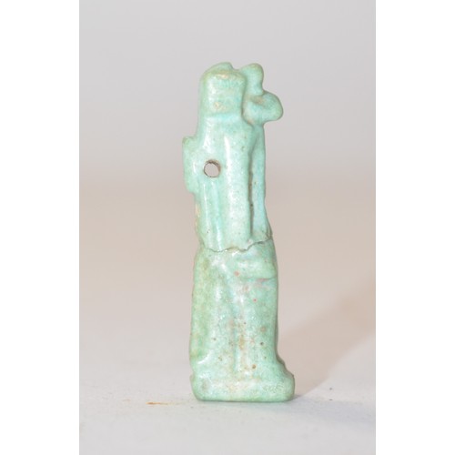 147 - Possible antiquity, cream glazed ceramic amulet, possibly of Egyptian deity, H3.6cm (A/F - split in ... 