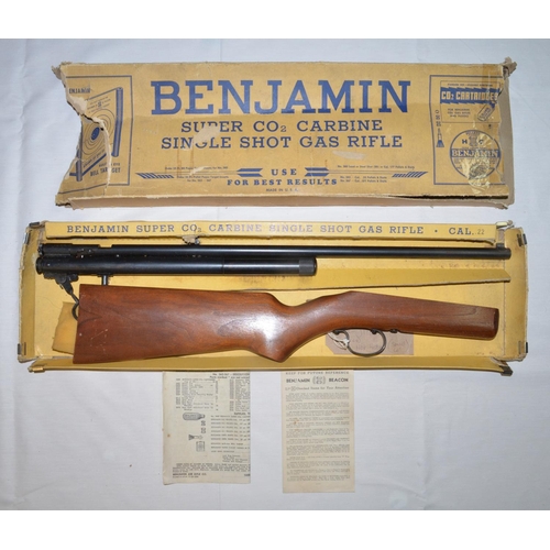 603 - Benjamin .22 Super CO2 Carbine single shot gas rifle, SN J11651 with box and instructions. Not teste... 