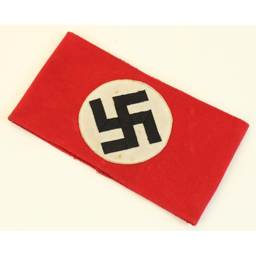 45 - WWII German Third Reich NSDAP red cloth armband with black and white stitching, armband with origina... 