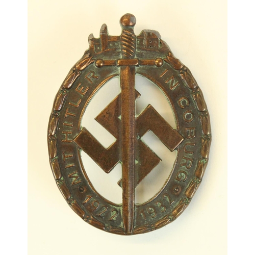 64 - German bronzed metal Coburg badge emblazoned in script mit Hitler in Coburg 1922-1932