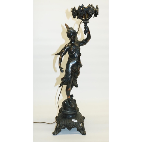 506 - Late c20th Art Nouveau style bronze effect lamp base in the form of a winged female, H67cm