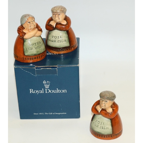 516 - Pair of Royal Doulton 'Votes For Women' 'Toil For Men' cruet set, along with an additional 'Toil for... 