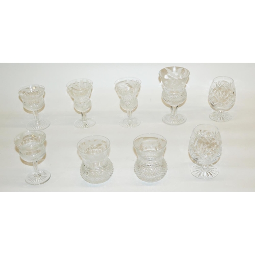 520 - Crystal glassware, including Edinburgh Crystal thistle shaped glasses with engraved thistles (9)