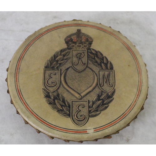 149 - Mid C20th REME tambourine with Reme crest and ceramic body