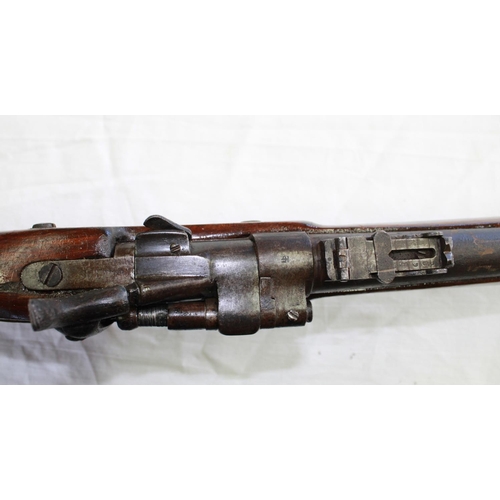 875 - WITHDRAWN C19th Schneider type rifle with ladder sight and ramrod,  total L142cm