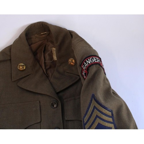 165 - US Army wool field jacket with various patches and insignia to inc. MSG rank patch, 2nd Ranger Btn. ... 