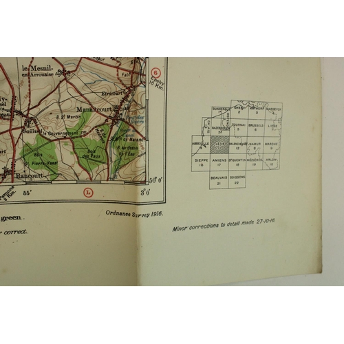 130 - Selection of WWI to WWII ephemera to include a WWI map of the Lens AO, WWI photograph album, WWII ro... 