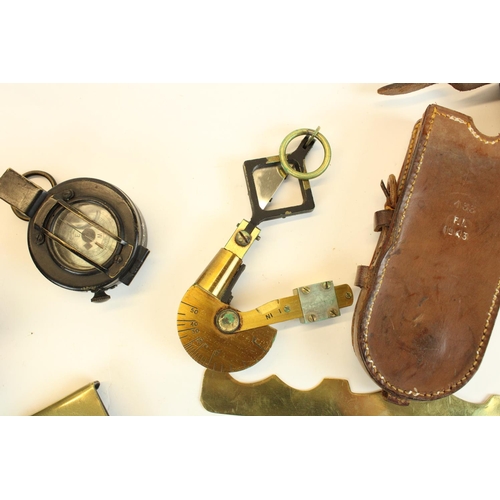 146 - Collection of military items to include Palmer inclinometer in leather case, WWII MkIII marching com... 