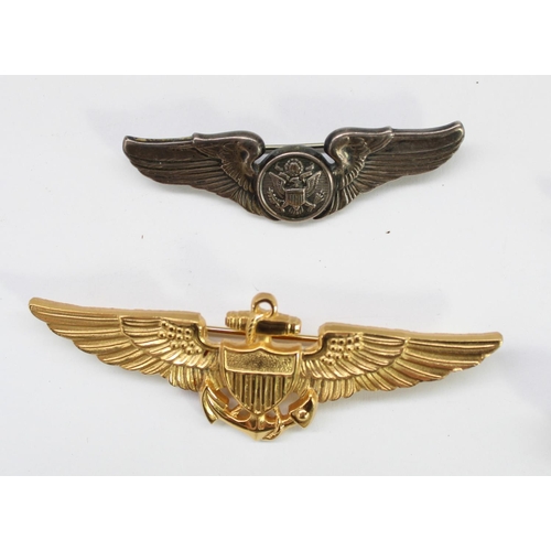 211 - Selection of WWII USAF and other US military sterling silver wings including Flight Surgeons Acorn d... 