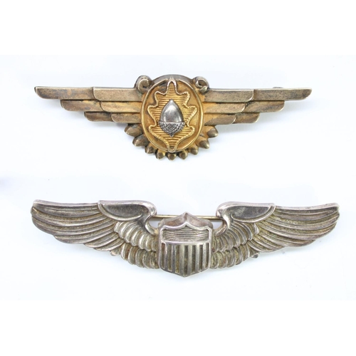 211 - Selection of WWII USAF and other US military sterling silver wings including Flight Surgeons Acorn d... 