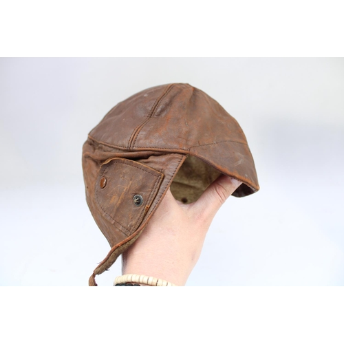 181 - WW2 period leather pilots aviation cap