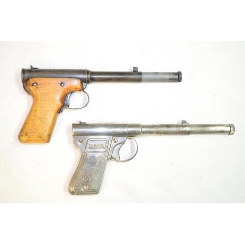 791 - Two Diana mod 2 .177 GAT air pistols, one with chrome finish and the other with wooden grips and a b... 