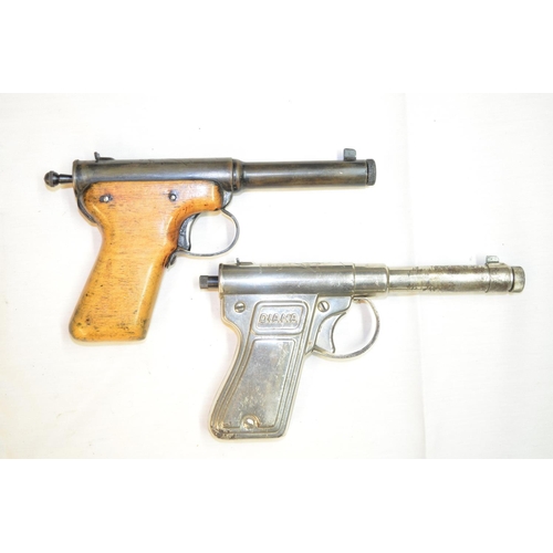 791 - Two Diana mod 2 .177 GAT air pistols, one with chrome finish and the other with wooden grips and a b... 