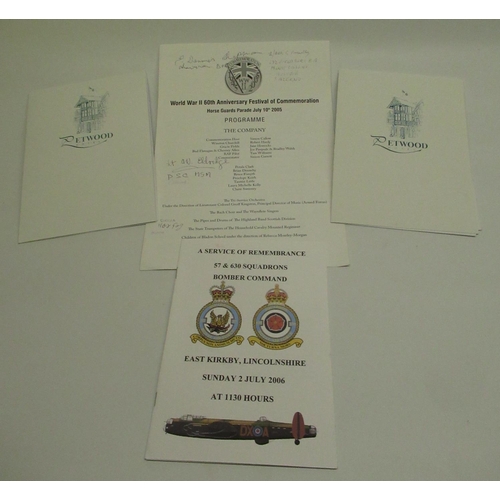 190 - Service of Remembrance for 57 & 630 Squadrons Bomber Command, dated Sunday 2 July 2006, signed by Ge... 