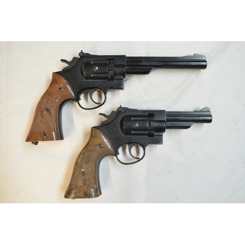 803 - Two Crossman CO2 powered .177 revolver air pistols, a long barrelled Model 38T, SN 378207393 (leaks ... 