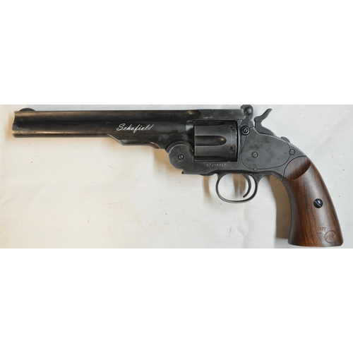 805 - ASG Schofield CO2 powered .177 mock shell revolver air pistol in working order, with factory applied... 