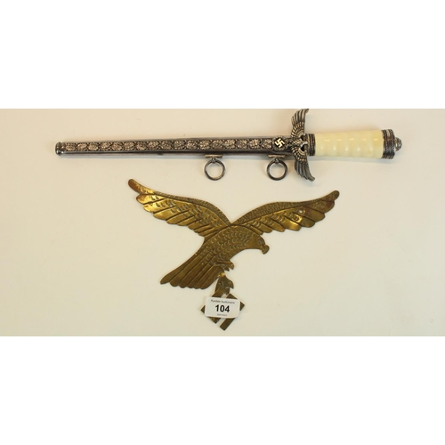 104 - Reproduction German Third Reich dagger and brass plaque (2)