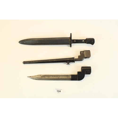 124 - Three British military bayonets to include no.9 MkI socket bayonet, No 4 MkII spike bayonet and one ... 