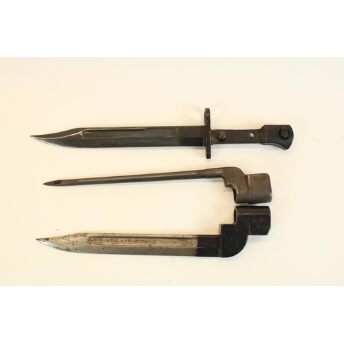 124 - Three British military bayonets to include no.9 MkI socket bayonet, No 4 MkII spike bayonet and one ... 