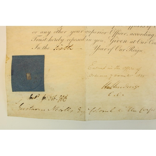 135 - King George IV military officers commission certificate on waxed paper, appointment for Gustavus Nic... 