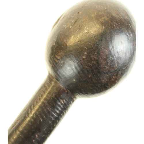 136 - African hardwood knobkerrie of straight shaft with ball end, L58cm