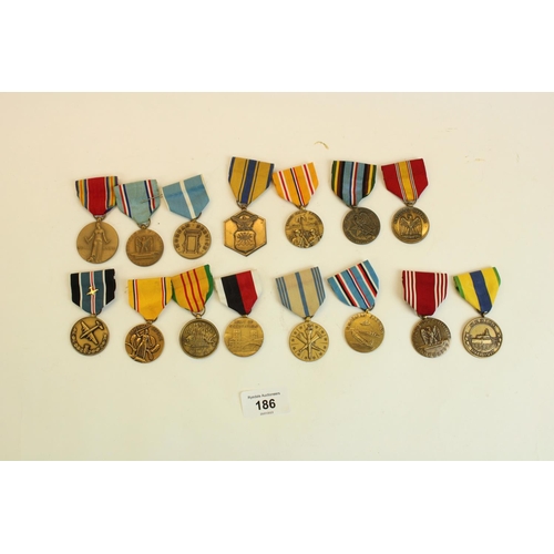 186 - Collection of US military campaign medals, WWII through to Vietnam era.   Some possible reproduction... 