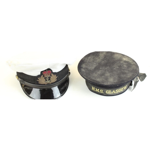 193 - Royal Navy HMS Glasgow sailors cap and a Royal Navy peak cap