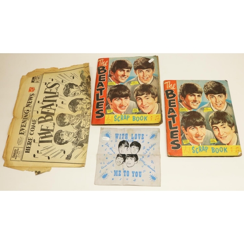 483 - Two Beatles scrapbooks, a Yorkshire Evening News newspaper cover 'Here Come The Beatles', Beatles 'W... 