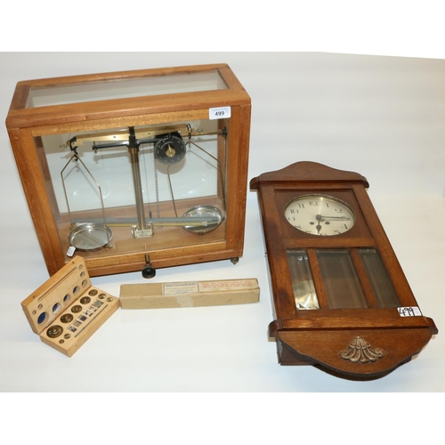 499 - Mid 20th century Microid Chaindial model chemical balance scales complete with weights, and a 1930s ... 