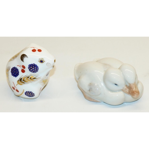 532 - Royal Crown Derby Harvest Mouse paperweight with silver stopper, and a Royal Copenhagen porcelain fi... 