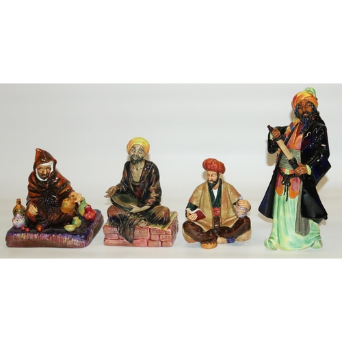 399 - Royal Doulton figures - 'The Potter' 1493, 'Mendicant' HN 1365, 'Omar Khayyam' HN 2247, and 'Blue Be... 